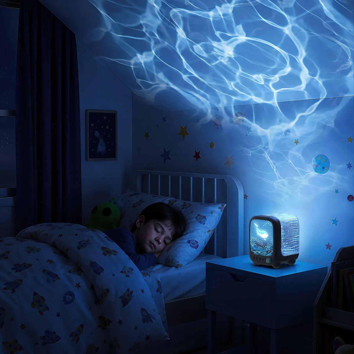 MOB – Wavy Light Abyss | Oceaanlamp met White Noise & Bluetooth-speaker